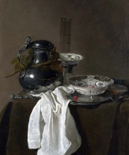 212/treck, jan jansz - still life with a pewter flagon and two ming bowls